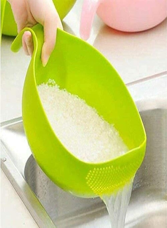 KBS Strainer Washer Colander Rice Bowl (Pack of 2) Multi-Purpose Fruits & Vegetable Basket Kitchen Tools (Plastic- Green) - Image 1